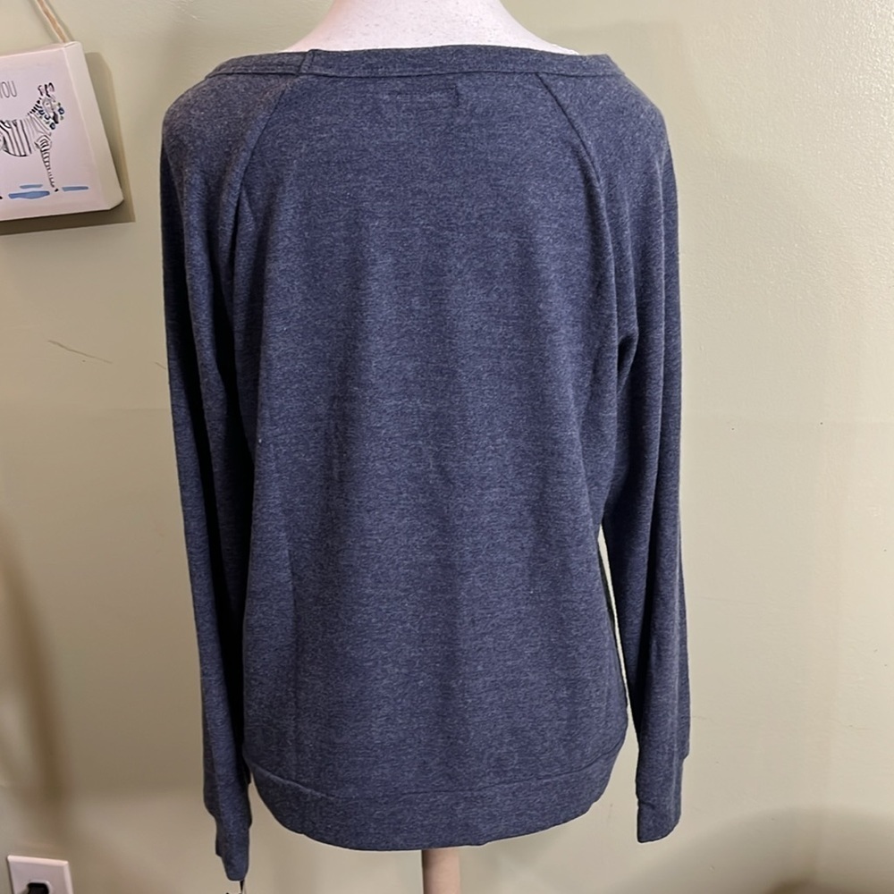 Michael Lauren keyhole open neckline Blue comfy soft long sleeve lounge Top - Picture 8 of 10